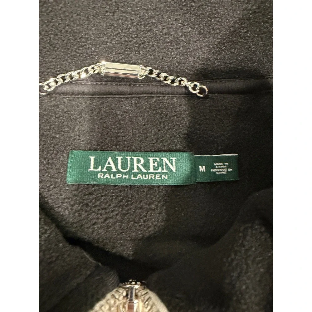 Lauren‎ Ralph Lauren Quilted Fleece Jacket Women's Size Medium Black Cream Zip